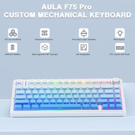 AULA F75 Pro Wireless Mechanical Keyboard,75% Hot Swappable Custom Keyboard,RGB Backlit,Pre-lubed Linear Switches,Side Printed PBT Keycaps Mechanical Gaming Keyboards,Gradient Blue