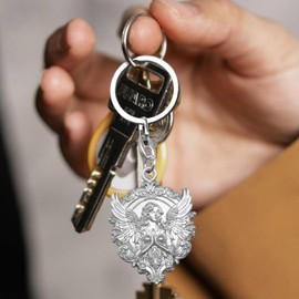 Anwlki Guardian Angel Keyring Angel Car Keyring Pendant Medal Plaques Drive Never Faster Than Your Guardian Angel Can Fly Car Motorcycle Drivers Patron Saint, silver