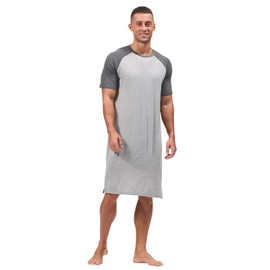 HEAVYWOOD Mens Nightshirt Pajamas Short Sleeve Nightgown Sleepwear Big&Tall Sleep Shirts (Deep Grey/Light Grey, M)