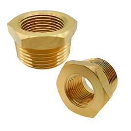 AMZDIAI Brass Reducer Bushing, 1/2" NPT Male to 3/8" NPT Female Thread, Hex Reducing Convert Adapter Pipe Fitting Connector for Water/Oil/Gas (2PCS)