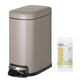 Nunsino Small Bathroom Trash Can with 15 Garbage Bags,1.3 Gallon Stainless Steel Garbage Can with Lid Soft Close,Small Trash Bin for Bathroom,Kitchen,Home Office,Beige Gray