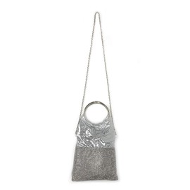 Estimation 9190-3 Women's Party Bag [Length: 8.3 inches (21 cm) / Width: 6.7 inches (17 cm) / Gusset: 0.8 inches (2 cm)] Back Pouch Shoulder Women's Glitter Rhinestone Silver Deco, Silver