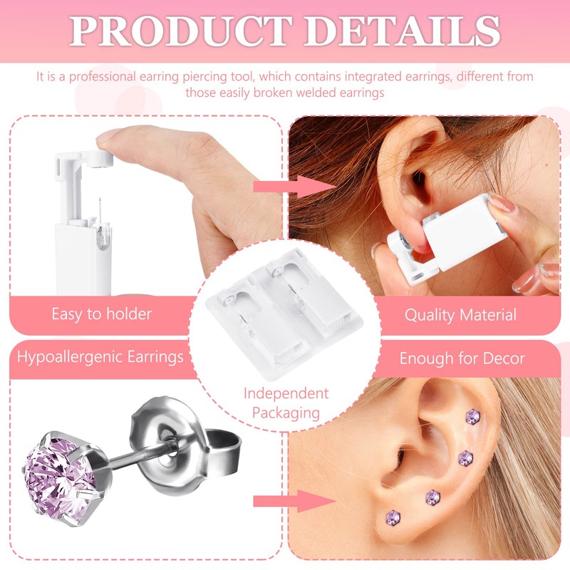 Mudder 8 Pieces Self Disposable Ear Piercing Kit Safety Portable