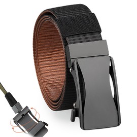 Cinturones Hombre, Cinturones de Golf, Cinturón de Trinquete de Nylon, Diseño Clásico y de Moda para el Trabajo Casual de Negocios Cinturon Vaqueros Hombre, Fácil de Ajustar (Negro & Marrón)