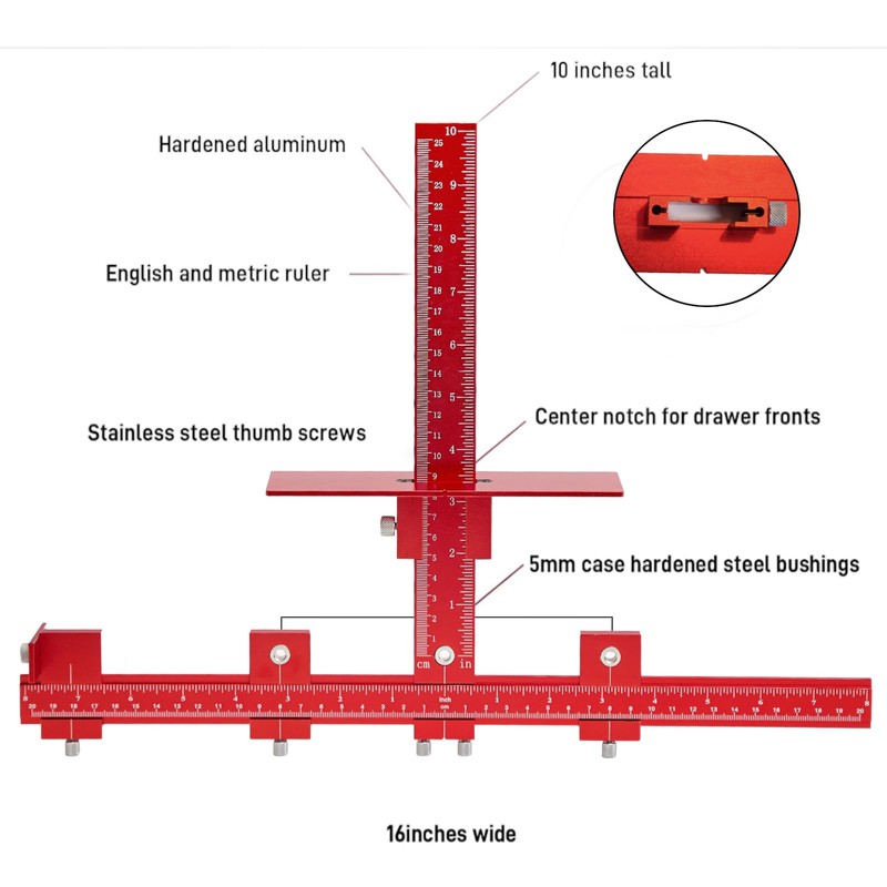Cabinet Hardware Jig Punch Locator with Extended Ruler, Aluminum Alloy