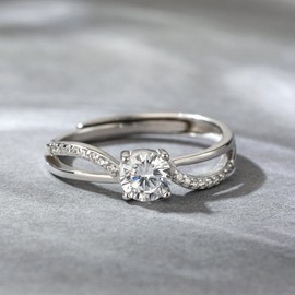 Jeulia Rose Heart Shaped Pattern Adjustable Sterling Silver Unique Cubic Zirconia Engagement Ring Couple Wedding Band Her Bridal Engagement Jewelry Gift, Sterling Silver