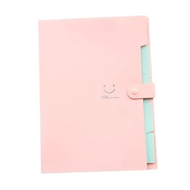 Operitacx Folder Snap Closure Plastic A4 File Folder 5 Expandable Pockets Pink for Home Office