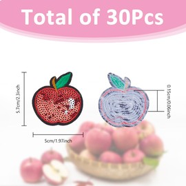 SUPERFINDINGS 30Pcs Red Apple Appliques Iron On Sequin Patches Sew On Fruit Costume Accessories for Jackets Jeans Backpacks Clothe