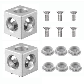 JiGiU Pack of 2 Cube Connectors 3D Corner Holder Cube for 3030 Aluminium Profile 8 mm Slot Cube Corner Includes M8 x 20 Screws and Cover Caps for EU Standard Aluminium Extrusion Profile (Silver)