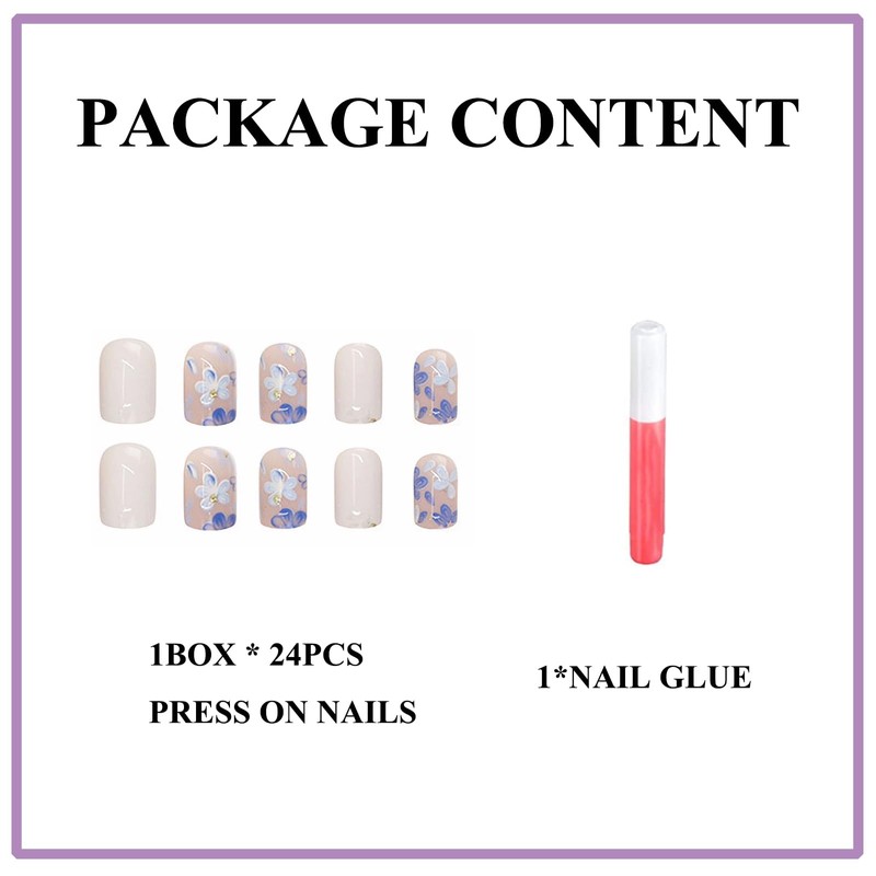 MERVF Square Press on Nails Short Fake Nails Press ons