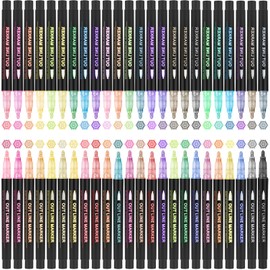 OLINGYOU Double Line Outline Pens,48 Colors Self-outline Shimmer Markers Set,Double Line Pen for Drawing, Greeting Card,Birthday Greeting, DIY Art Crafts, Easter Eggs