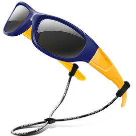 RIVBOS Rubber Sunglasses Children's Polarised UV400 Protection Flexible Glasses with Strap Boys Girls Baby and Children Age 3-10 RBK037, 037-navy blue black polarised telens
