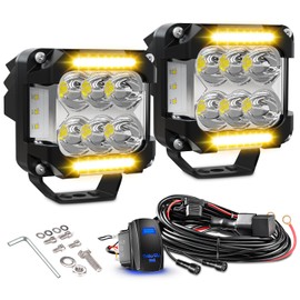 BWCarid LED Pods with Dual Amber DRLs 3Inch 60W 5600LM Cube Off-road Lights Waterproof With 270° Wide Side Shooter Combo Square Driving Auxiliary Light for Jeep Truck SUV Offroad ATV UTV