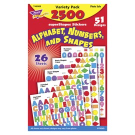 Trend Enterprises Alphabet, Numbers, Shapes SuperShapes Stickers, Pack of 2500