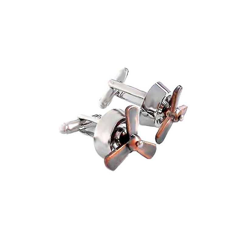 Aircraft Propeller Moving Cufflinks Silver Copper + Silver Box Accessory