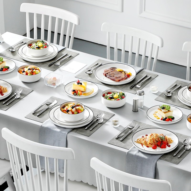 MALACASA Plates and Bowls Sets, 18 Pieces Modern Porcelain Dinnerware