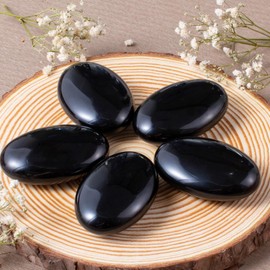 Erliway Natural Black Obsidian Palm Stone Crystal, 2"-2.3" Large Healing Pocket Worry Stone, Polished Crystals and Healing Stones for Anxiety Stress Relief Therapy