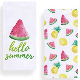 Secarond Hello Summer Watermelon Kitchen Towels Dish Towels, 18x28 Inch Summer Lemon Pineapple Decoration Hand Towels Set of 2, Red, DT-149