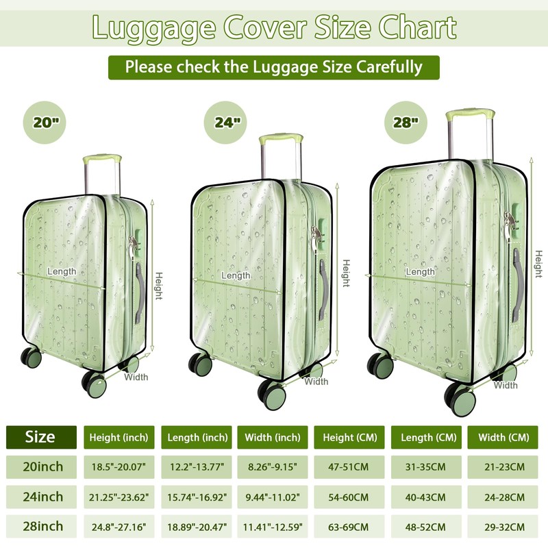 Pack of 3 Transparent Luggage Covers PVC Suitcase Protective Cover,