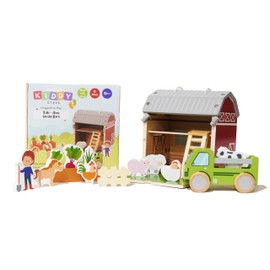 Kiddy Steps Wooden Barn Play Set - Take Along - Interactive Playset with Farm Animals and Tractor