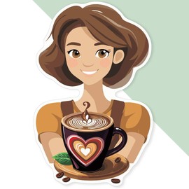 Extra Large 460mm 'Barista and A Coffee Cup' Permanent Sticker Decal for Cars/Windows/Bins/Walls (DW00108235)