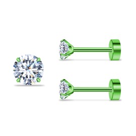 ZDE Titanium Women's Flat Earrings for Women Zirconia Stud Earrings 5 mm Flat Back Earrings Hypoallergenic Cartilage Flatback Earring Tragus Helix Tragus Conch Piercing, 5 mm, Titanium, Cubic Zirconia