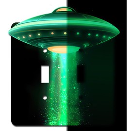 Off The Wall Plates - Alien UFO Glow in the Dark Decorative Acrylic Cover Double Light Switch Wallplate
