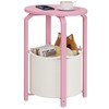TUTOTAK Oval End Table with Woven Storage Basket, Pink Small