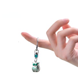 Decorative Owl Nail Clipper with Keychain, Mini Foldable,Compact Portable Design, Built-in Nail File, Metal Keyring Accessory (Silver-Green)