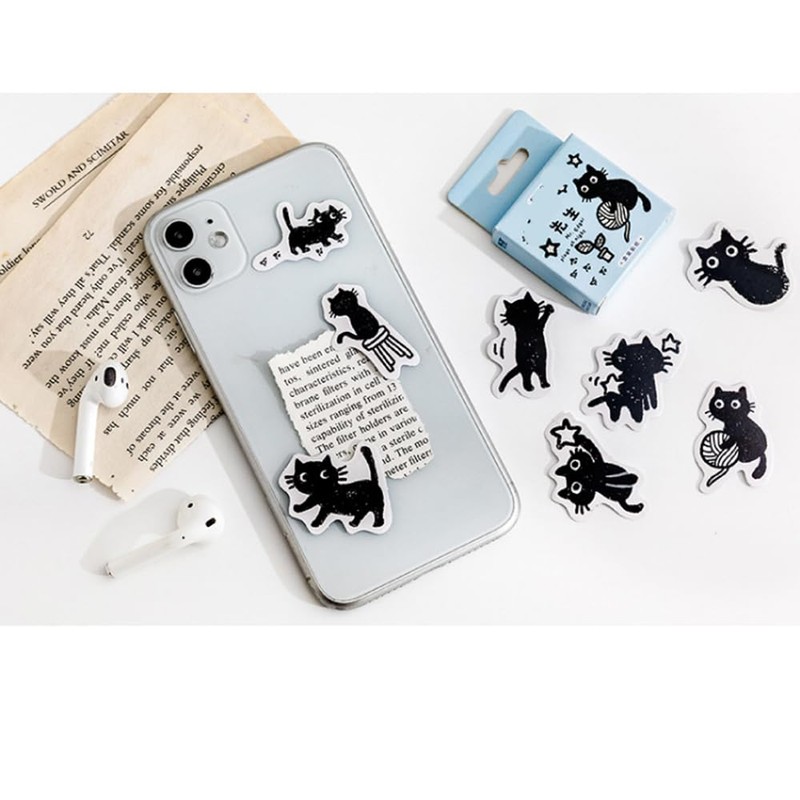 Alideco Flake Stickers, 92 Stickers, Collage Material, Retro, Cute, Black