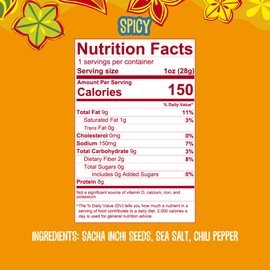 Brass Roots Organic Incan Protein Seeds - High Protein, School Safe, Nut Free, High Omega 3, Supports Gut Health, Good Source of Fiber, Shark Tank (10 oz (Pack of 1), Spicy)