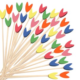 100pcs Cocktail Picks, 5.11" Long Bamboo Fruit Sticks Food Toothpicks Sandwich Appetizer Charcuterie Skewers for Birthday, Wedding, Valentines Day Decoration Party Supplies