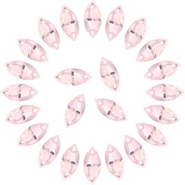 Horse Eye Rhinestones Flatback Sew on Rhinestone with 2 Holes 42pcs 7x15mm Glass Navette Shape Rhinestones for Crafts Project,Clothes,Costume,Shoes,Bags,Pink