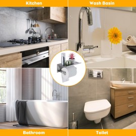 Toilet Paper Holder with Shelf, Wall Mounted Adhesive Holder for Bathroom, Tissue Roll Holder with Phone Storage Shelf, Brushed Stainless Steel Holder with Screws