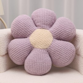 Nmkopzy Flower Pillow Daisy Flower Shaped Decorative Preppy Throw Pillows,16" Cute Fluffy Soft Floor Cushion for Sofa Couch Bed Girls Room Bedroom Decor Aesthetic (1, Lavender, 16 Inch)