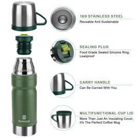 Thermo Flask with Cup 680ml/23oz Vacuum Insulated Flask for Hot and Cold Drinks, Coffee Thermo Stainless Steel Flask Bottle for Adult, Gym, Outdoor(Green,Single)