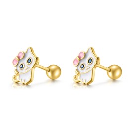 EVERU Cat Earring Screw Back Earrings Shypoallergenic Sterling Silver 18K Gold Plated Ideal Gift