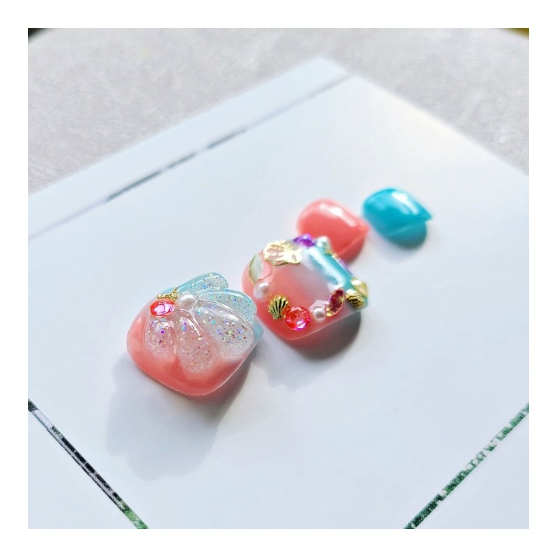 Embossed Shell Pedi Tips - Pedi Tip Full Set (10P)