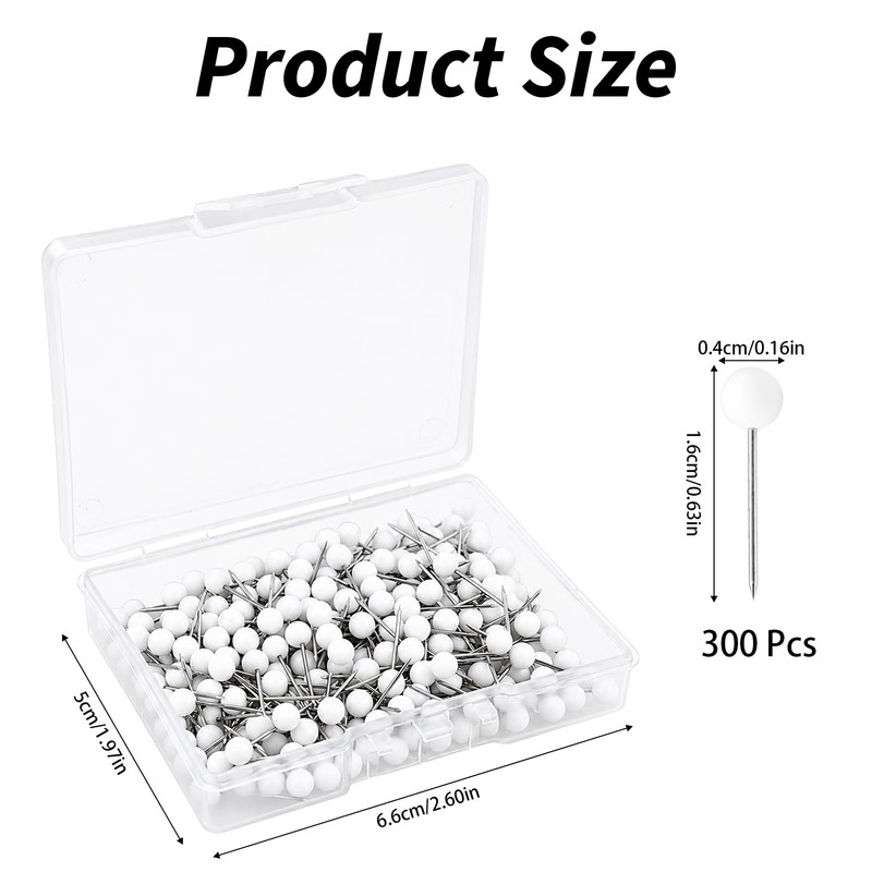 300 Pcs Round Head Tacks, 1/8 Inch Map Push Pins,