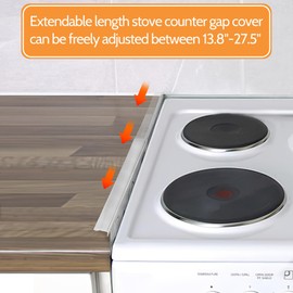 KSFJEU Stainless Steel Stove Gap Covers (2PCS) Adjustable Stove Gap Filler 13.8" to 27.5",Range Trim Kit,Between Stove and Counter,Easy to Clean and Heat Resistant,Perfect for Kitchen Counter Gap