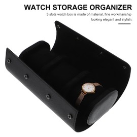 TEHAUX Watch Roll, 3 Slots Watch Travel Case PU Leather Watch Box Watch Case Portable Watch Organizer Travel Watch Rolls for Men (Black)