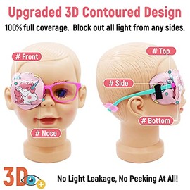 Parche para ojos astrópico 3D de algodón y seda para niños | Parche para ojos para niñas | Parche médico para niños con ojo perezoso (unicornio rosa, ojo derecho)