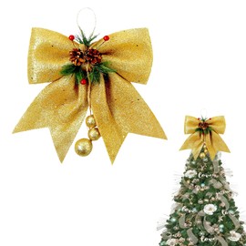 1P Gold Topper Bows for Christmas Tree,9.8x11.8in Glitter Wreaths Bows Large Sequin Ties Xmas Bows for Tree Topper,Xmas Tree Gold Top Bows,Foam Bows Ornaments for Christmas Tree,Wreaths,Garland Decor