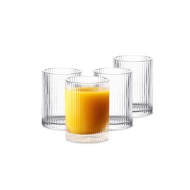 INSETLAN Glass Cups Vintage Glassware Set of 4 Small, Origami Style Transparent Cocktail Glasses Set, Bar Beverages Ice Coffee Cup Juice Ripple Drinkware, 270ml (S)