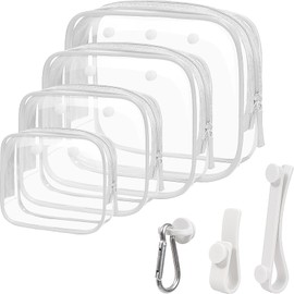 LETGO 4 Packs Clear Bogg Beach Tote Bag with 4 Insert Hooks Accessories for Bogg Bags Travel Makeup Clean Toiletry Brush Organizer Cosmetic Divider Storage Inner Pouchs (Clear White)