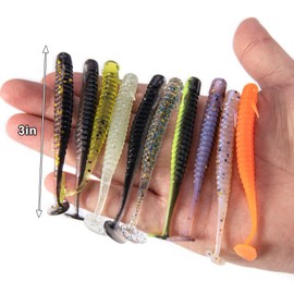 Dr.Fish 10 Pack Paddle Tail Swimbait 3'' Soft Plastic Fishing Lure Bass Fishing Freshwater Minnow Shad Bait Crappie Panfish Blugill Brown