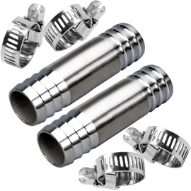 Fitvell Stainless Hose Barb 3/4" Splicer Mender Union Tubing Coupling Fittings with Hose Clamps Air Water Fuel Oil (pack of 2)