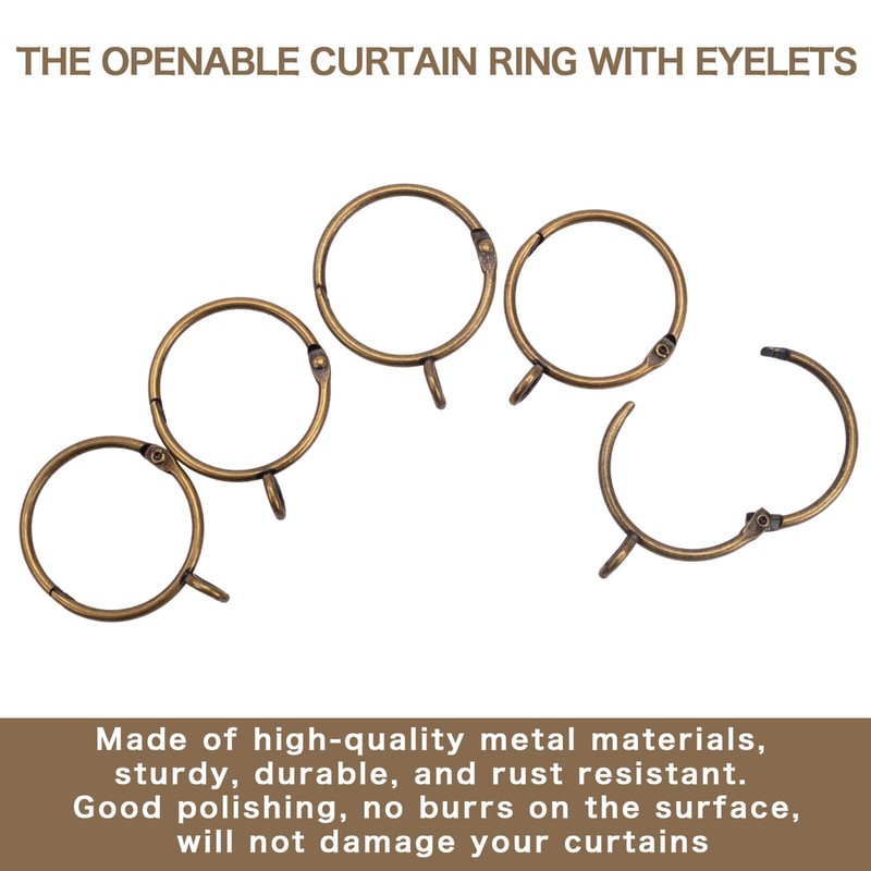 Openable Curtain Rings with Eyelets,1inch Heavy Duty Rustproof Metal Drapery