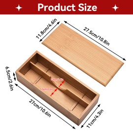 Wooden Cutlery Box with Lid, Small Drawer Organizer Kitchen, Cutlery Organizer in Drawer for Spoon Utensil Chopsticks Box for Kitchen Countertop, 10.6x4.3x2.5inch