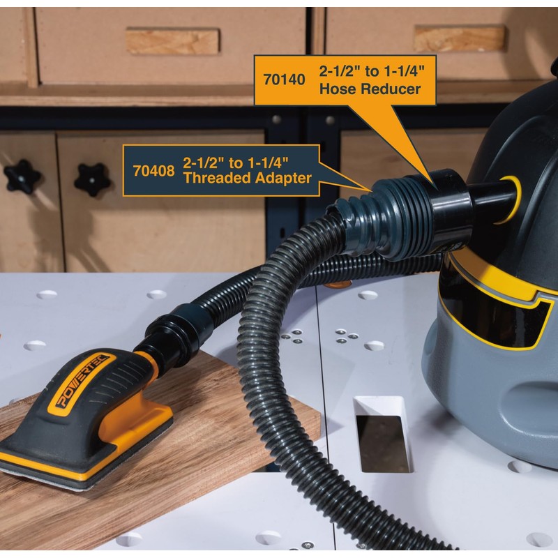 POWERTEC 70140 2-1/2” to 1-1/4” Hose Reducer – Conversion Unit